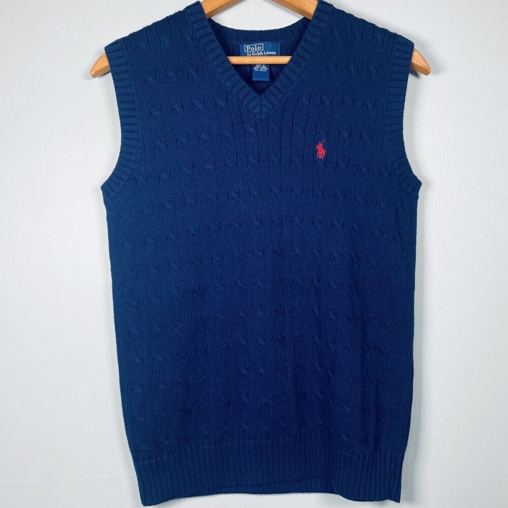 Polo Ralph Lauren‎ Youth Sweater Vest Cable Knit Pony Logo Embroidered L (14-16)